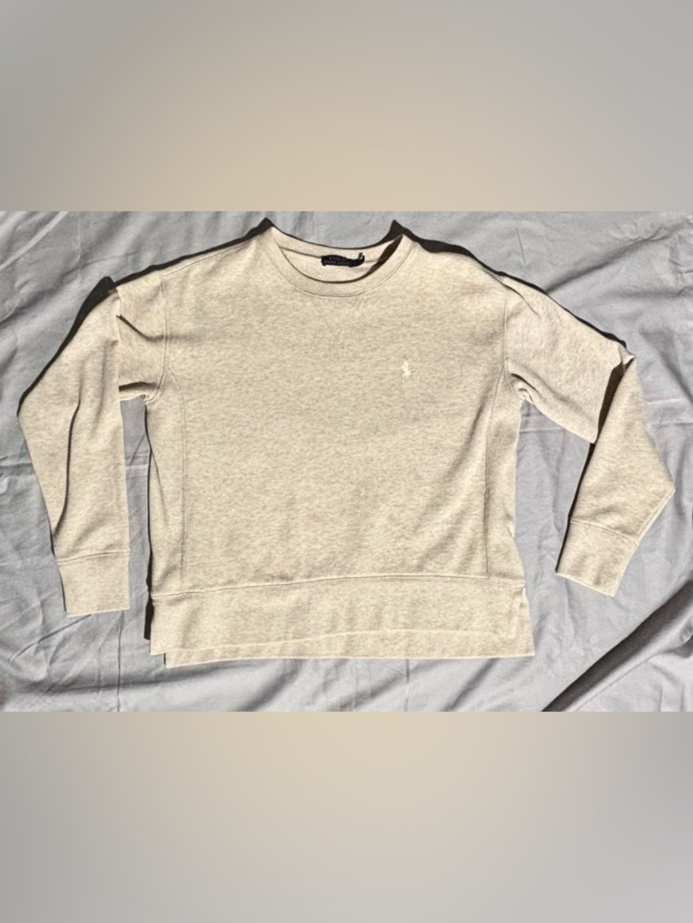 Ralph Lauren Women’s Crewneck Sweatshirt w/ ribbed sides in Light Heather Beige